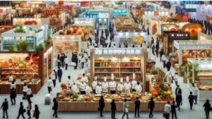 Feira de alimentos em Dubai na Gulfood 2026 com pavilhão do Brasil