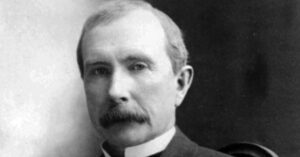 Retrato histórico de John D. Rockefeller, reconhecido como o primeiro bilionário do mundo.