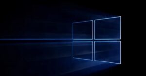 Fim do suporte do Windows 10 — logotipo do sistema em fundo escuro.