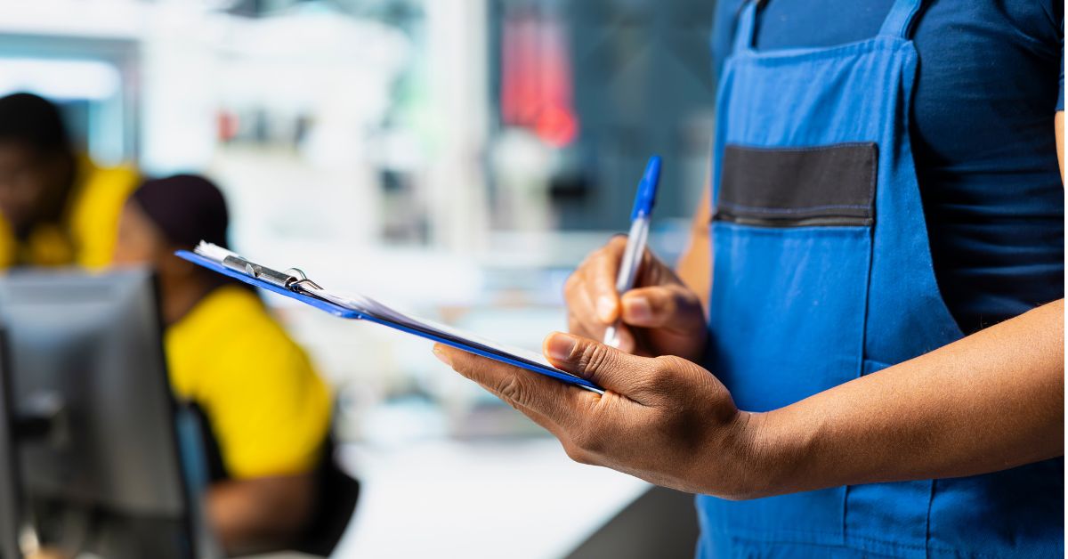 Profissional de serviços preenchendo formulário em ambiente de trabalho, ilustrando o avanço do setor na Pesquisa Mensal de Serviços IBGE