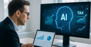 Inteligência artificial tributária da BMS Mindy Tax IA analisando dados fiscais da LC 214 para empresas