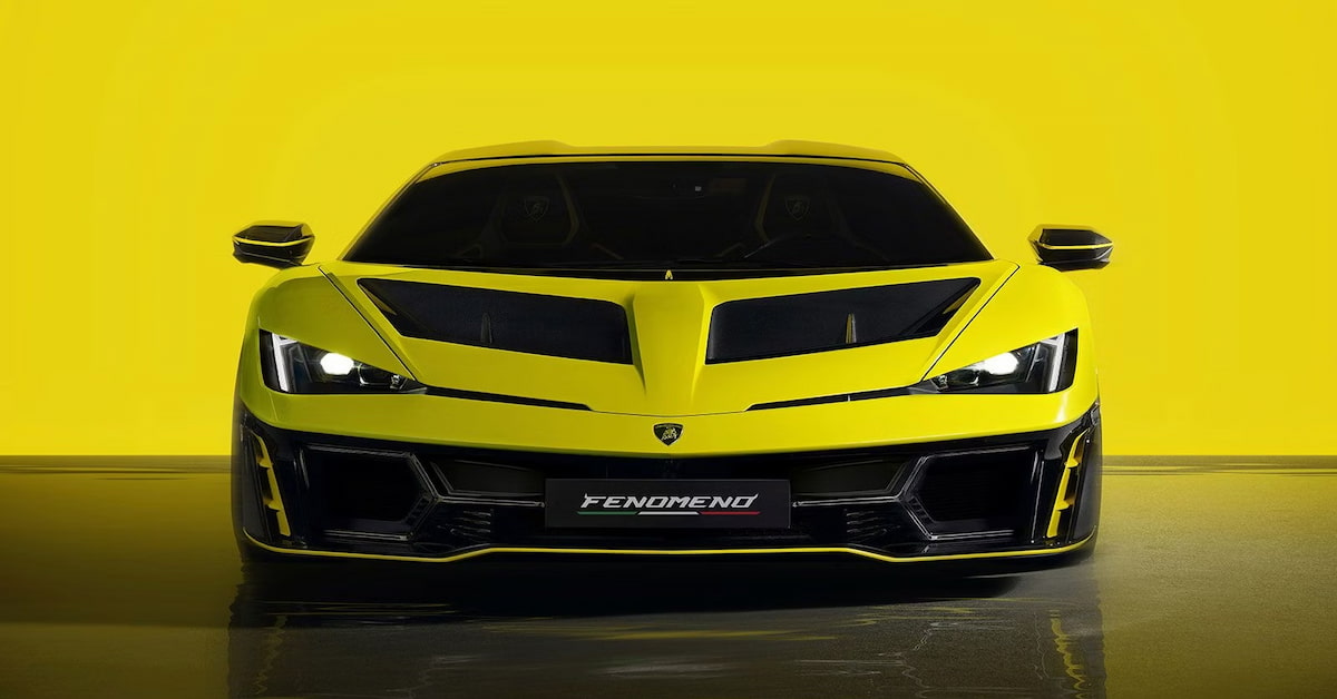 Lamborghini Fenomeno híbrido exibido em Monterey com design aerodinâmico e motor V12