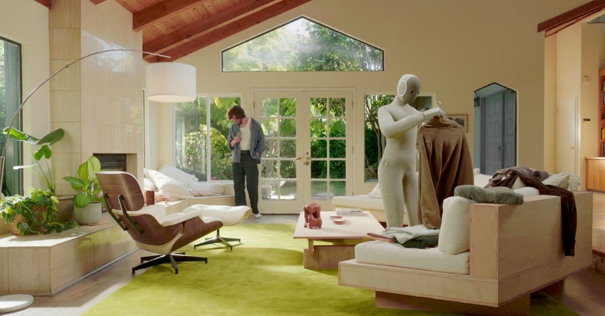 Robô doméstico humanoide realizando tarefas de casa