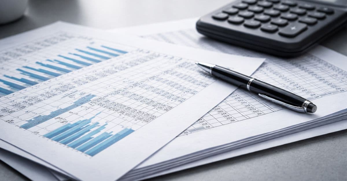 Análise das contas do governo federal com documentos fiscais, calculadora e relatórios financeiros