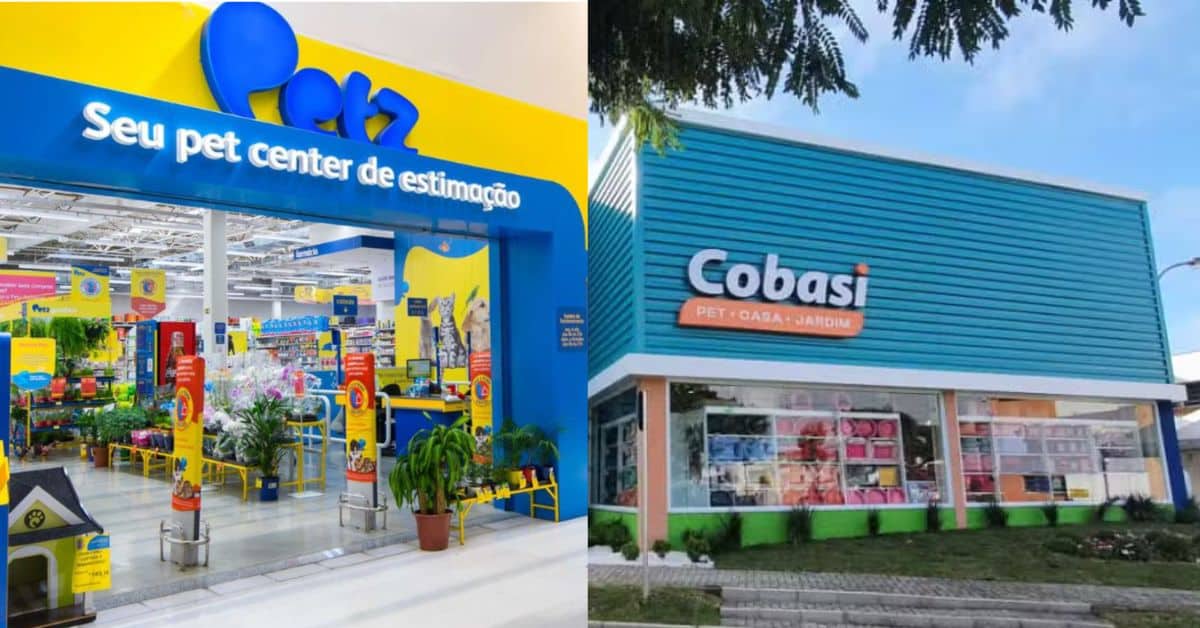 Fusão entre Petz e Cobasi ilustrada por fachadas das redes