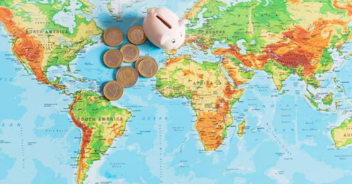 projeções da OCDE sobre crescimento global em mapa-múndi