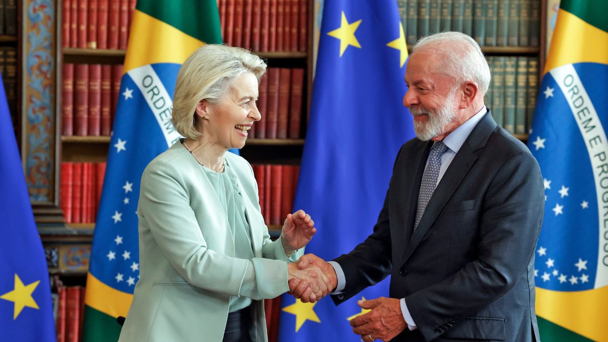 Imagem de Ursula e Lula para ilustrar uma matéria jornalística sobre o Acordo com Mercosul com a União Europeia.