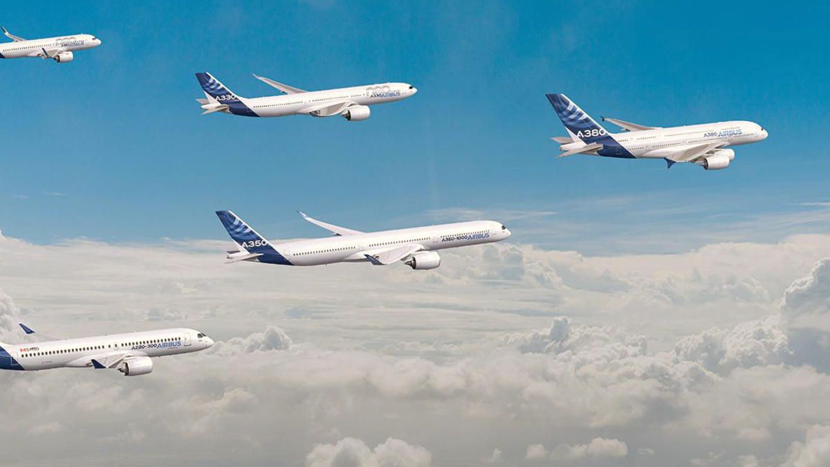 Imagem de aviões voando para ilustrar uma matéria jornalística sobre as entregas da airbus.