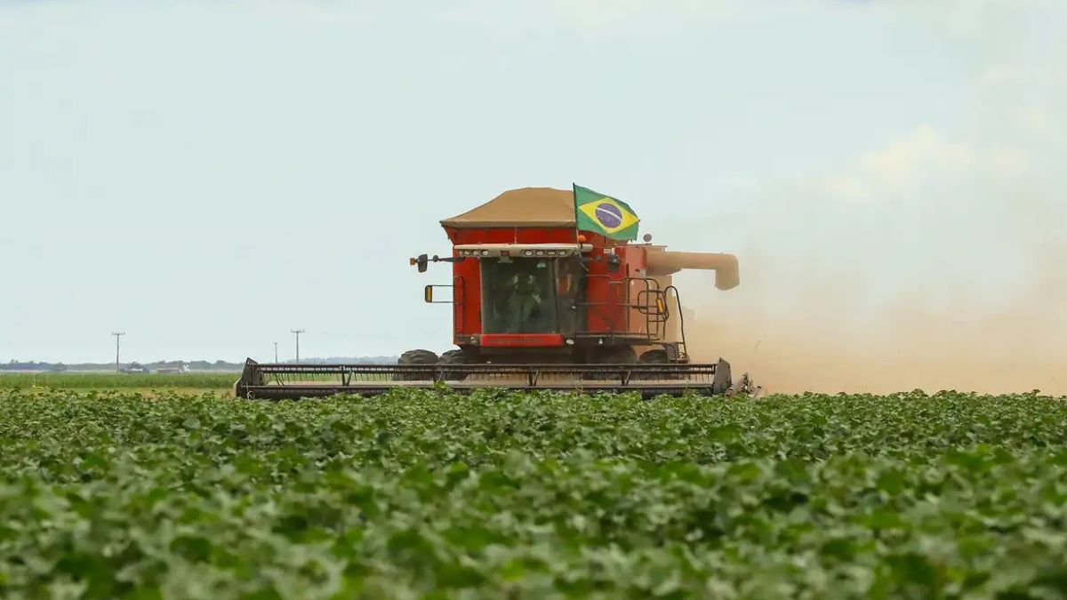 As fusões e aquisições no agronegócio avançaram 15% em 2025, impulsionadas por investidores nacionais, busca por escala e cenário econômico incerto. Imagem de uma máquina colhendo grãos.