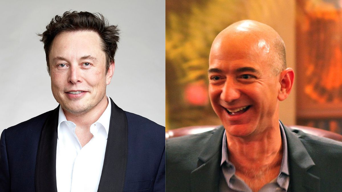Imagem de Elon Musk e Jeff Bezos para ilustrar uma matéria jornalística sobre a Rotina de Bilionários.