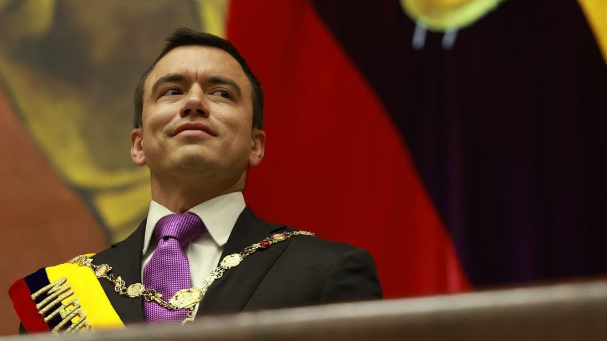Imagem de Daniel Noboa, presidente do Equador para ilustrar uma matéria jornalística sobre a Tarifa do Equador e Colômbia.