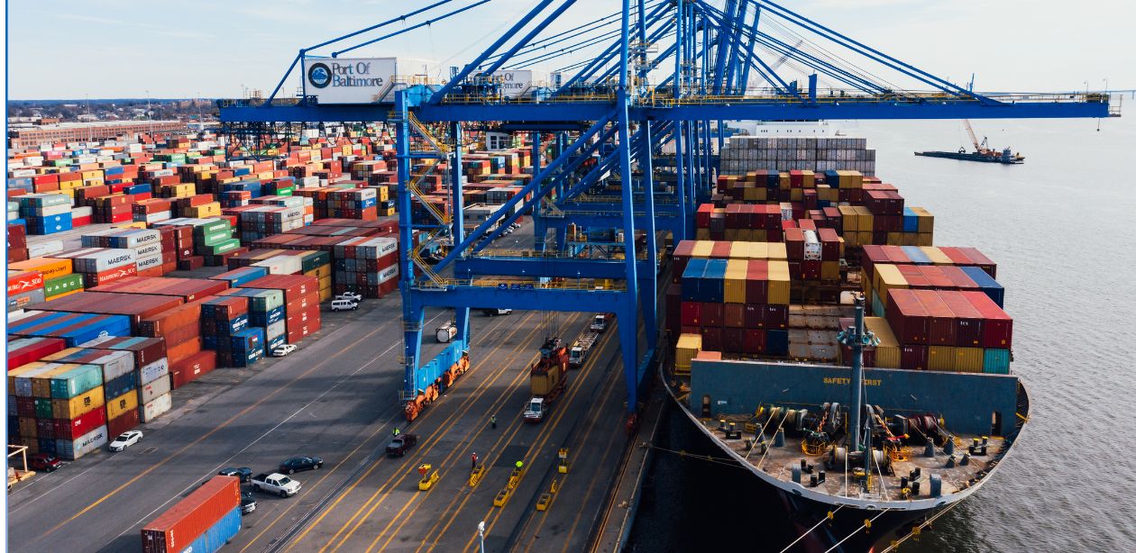 Déficit comercial dos EUA representado por gráficos de importações e exportações