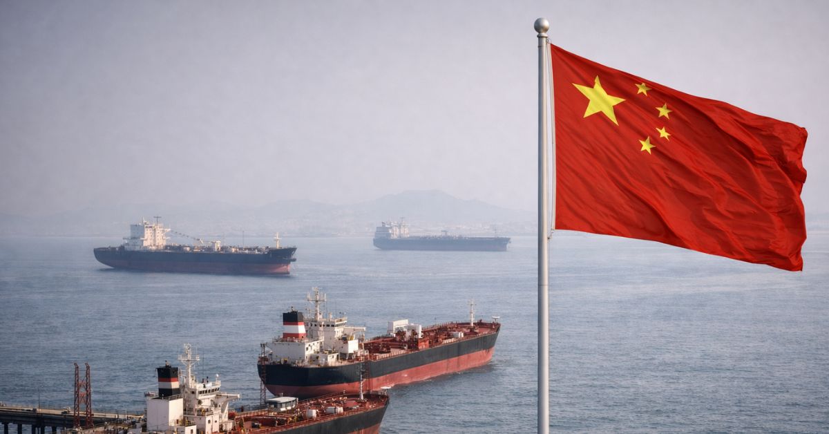 exportações de combustíveis da China com navios petroleiros e bandeira chinesa no porto