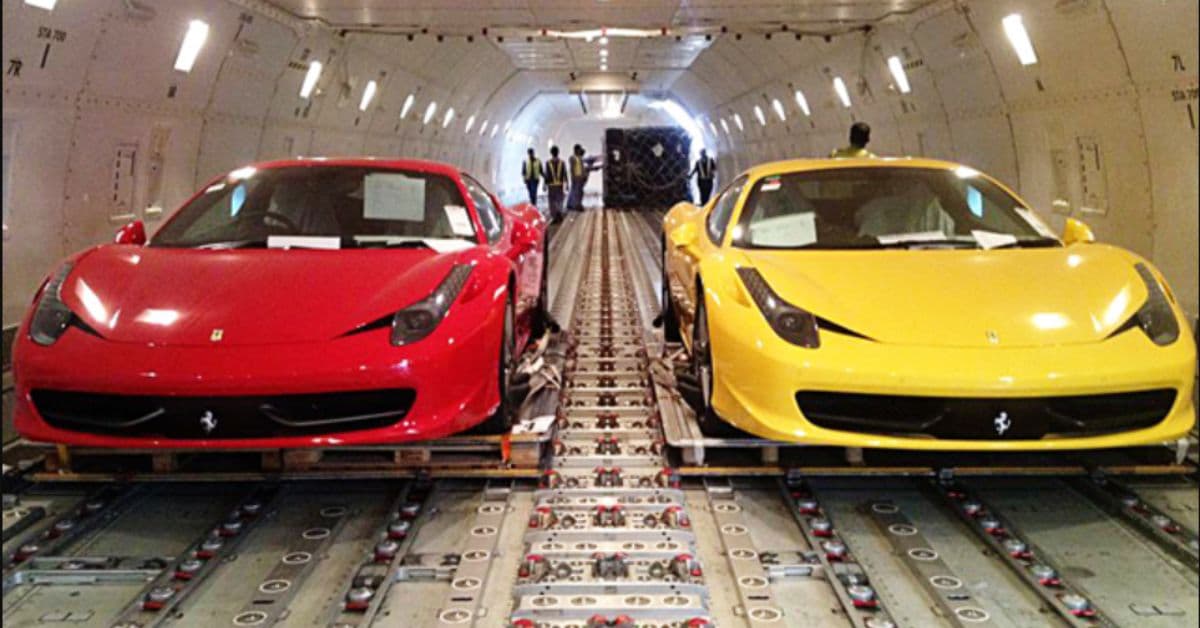 frete aéreo para carros de luxo Ferrari