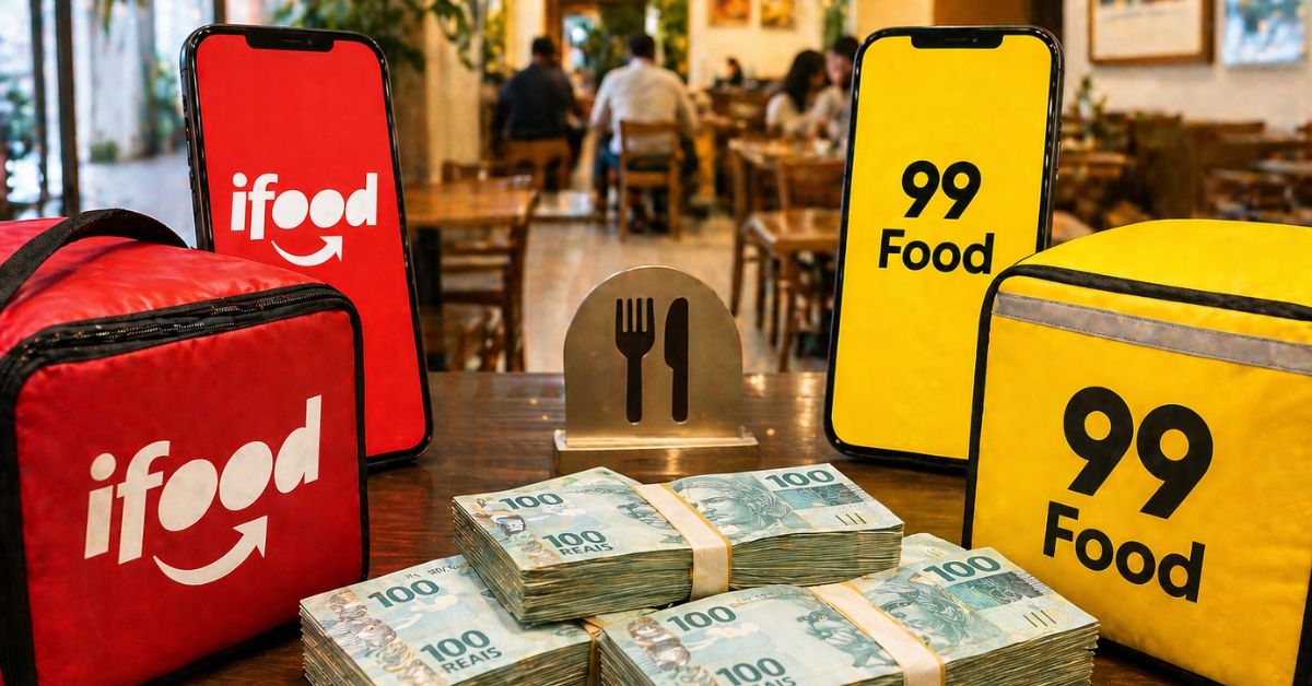 Guerra do delivery no Brasil com iFood e 99Food disputando restaurantes com dinheiro