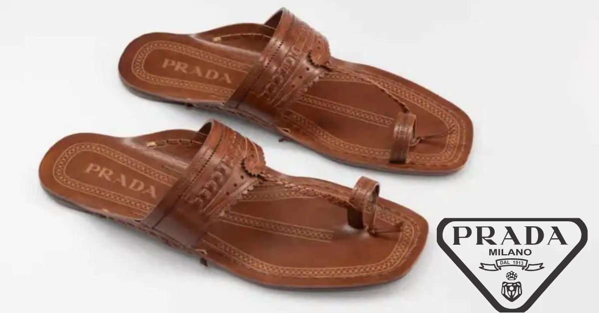 Sandálias Kolhapuri da Prada em couro marrom, inspiradas em calçado tradicional indiano vendido como item de luxo global