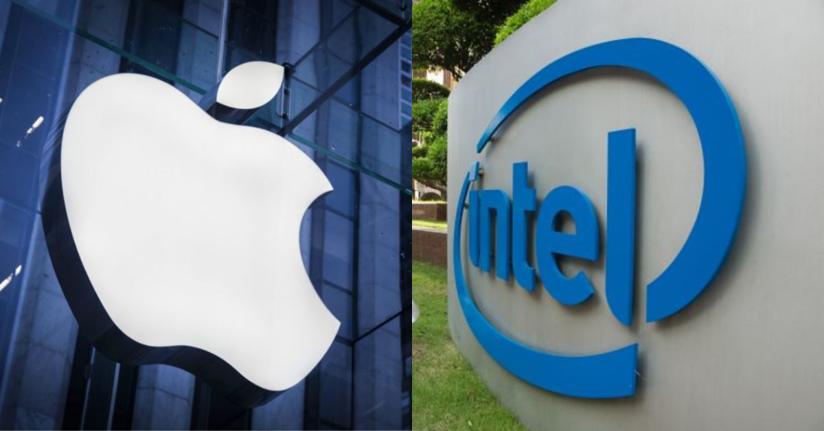 Logos da Apple e Intel ilustram acordo preliminar para fabricação de chips nos Estados Unidos