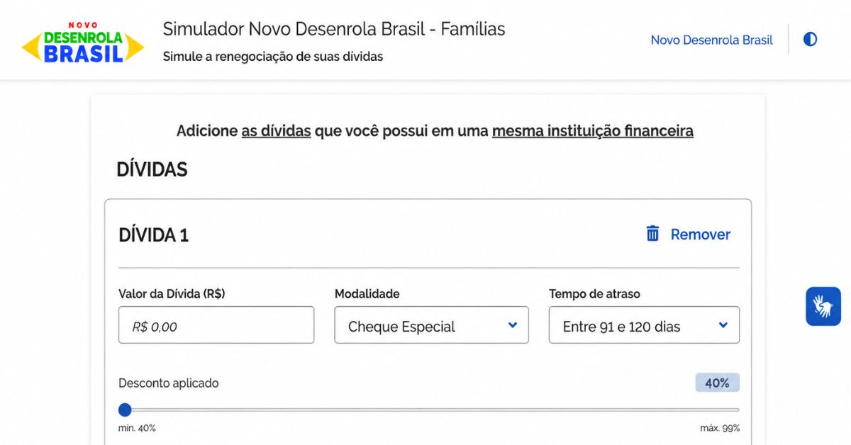 Print do simulador Novo Desenrola Brasil para renegociação de dívidas