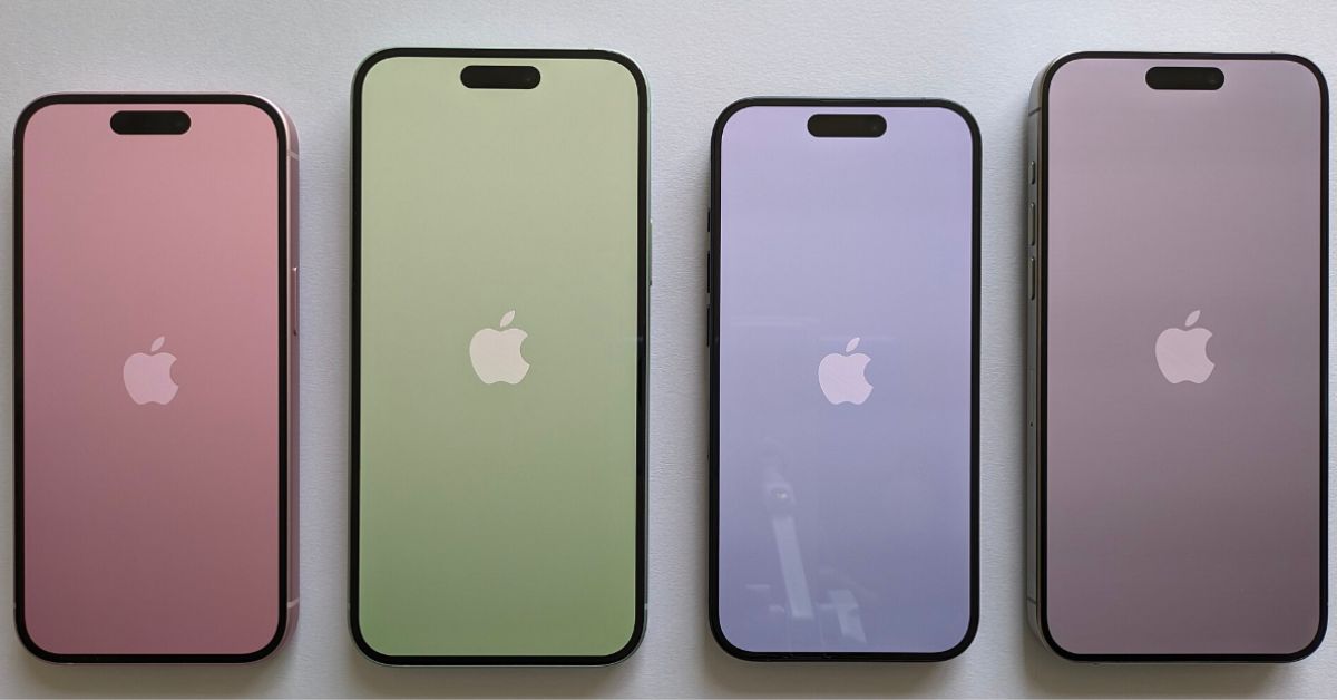 Quatro iPhones da Apple exibidos lado a lado, ilustrando o reajuste global de preços anunciado pela empresa.