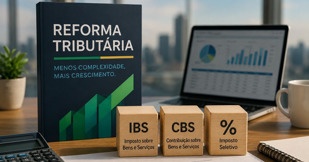 Imagem com elementos da reforma tributária, tema do BSM Leaders table