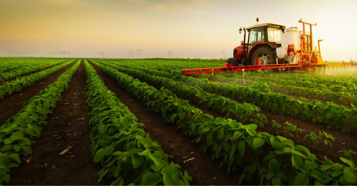 Trator realiza operação agrícola em lavoura durante o cultivo, em imagem que representa a atividade do agronegócio e os desafios financeiros enfrentados por produtores rurais.
