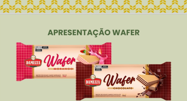 Grupo Damezza lança linha de biscoito Wafer sabor chocolate e morango.